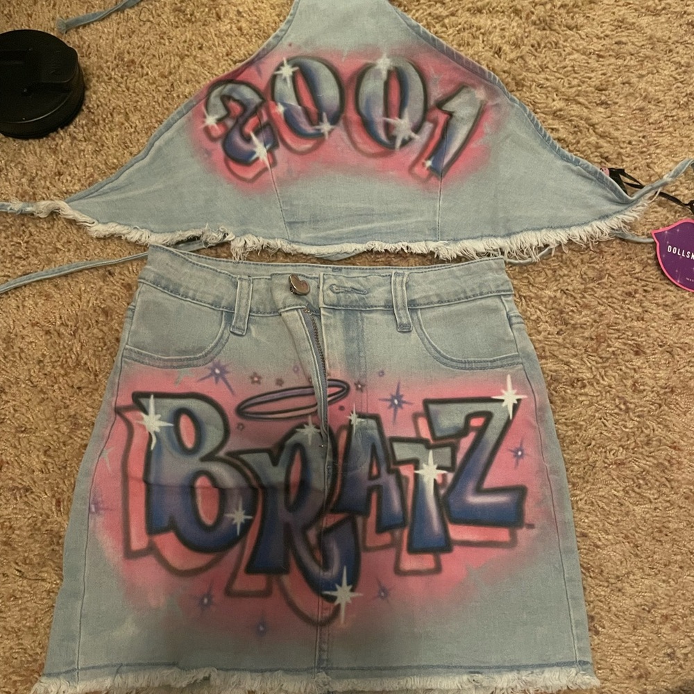 NWT Dolls Kill x Bratz 2 piece blue Jean set size small